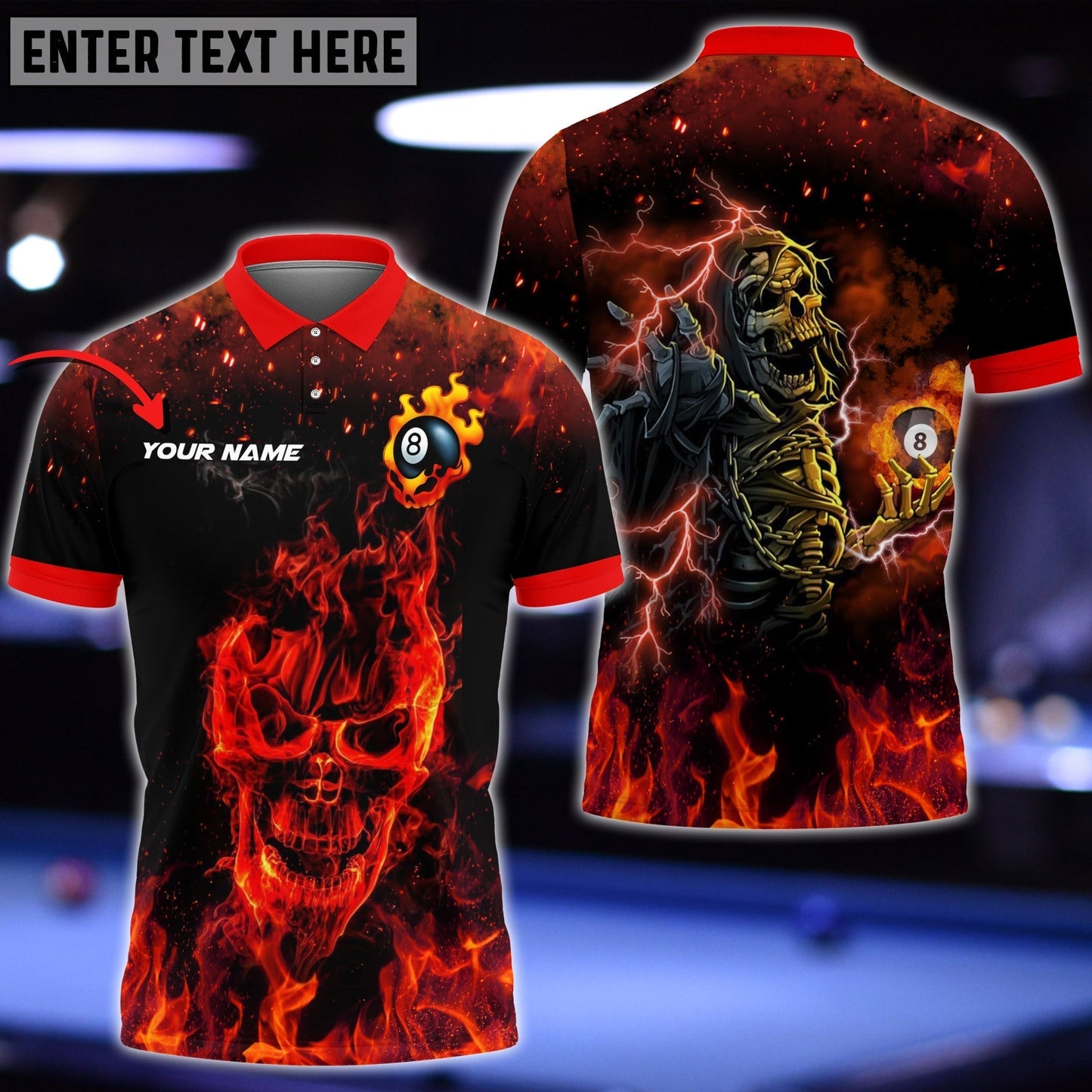 Frenzidea Personalized Billiard Ball Fire Polo Shirt