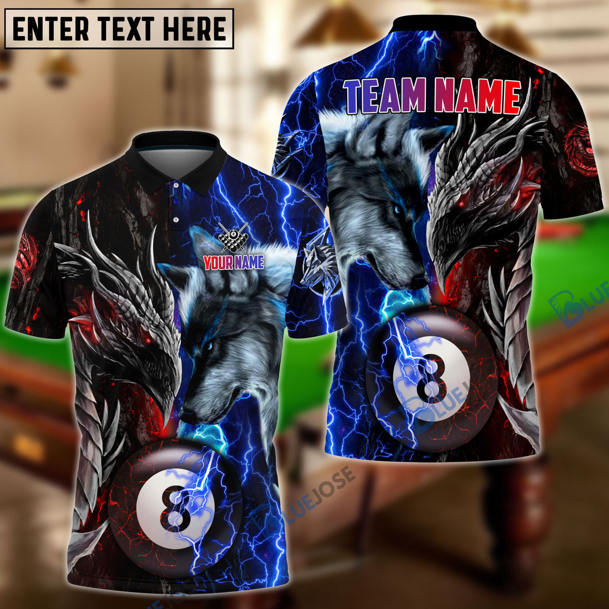 Frenzidea Billiard Ball 8 Dragon And Wolf 2 Personalized Name, Team Name Unisex Shirt