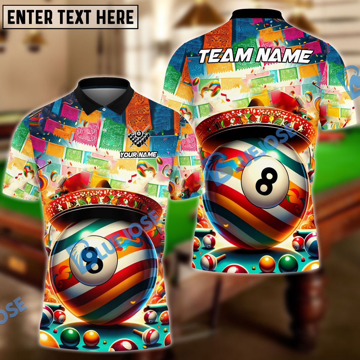 Frenzidea Billiard Ball 8 Cinco De Mayo Personalized Name, Team Name Unisex Shirt