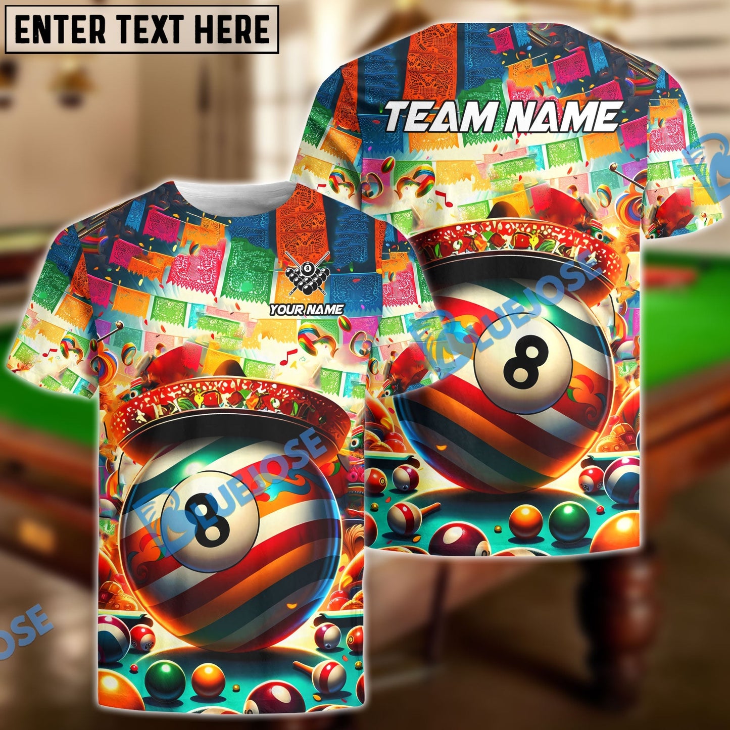 Frenzidea Billiard Ball 8 Cinco De Mayo Personalized Name, Team Name Unisex Shirt