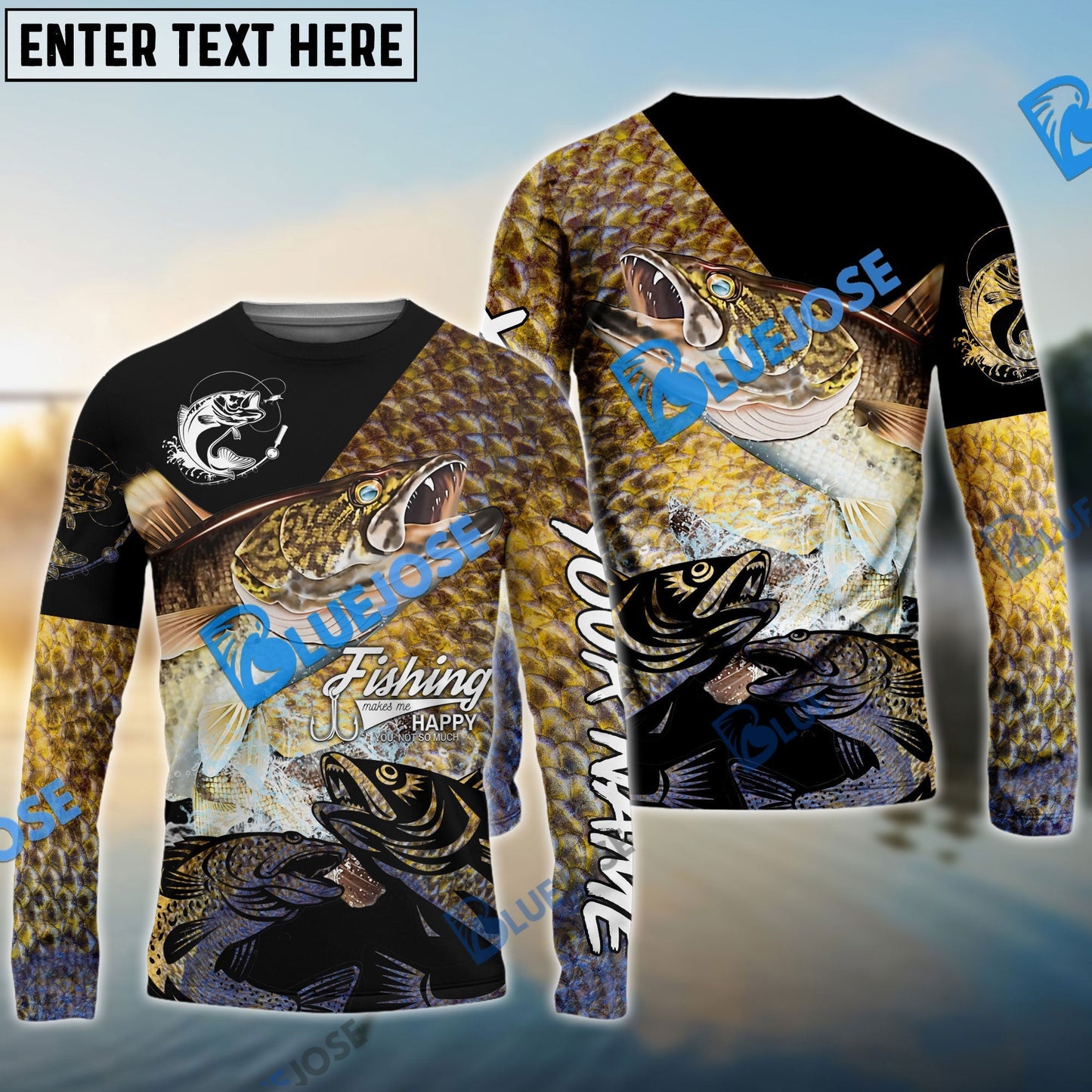 Frenzidea Walleye Fishing Skin Pattern Performance Fishing Custom Name Long Sleeves