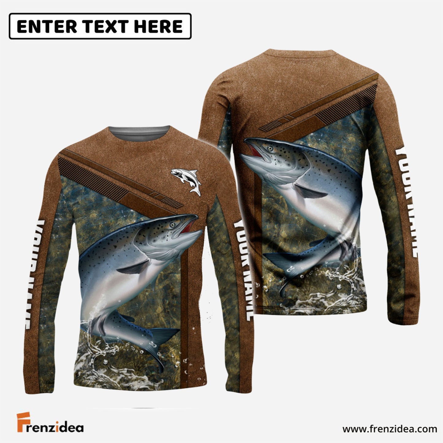 Frenzidea Salmon Fishing Leather Pattern Personalized Shirt