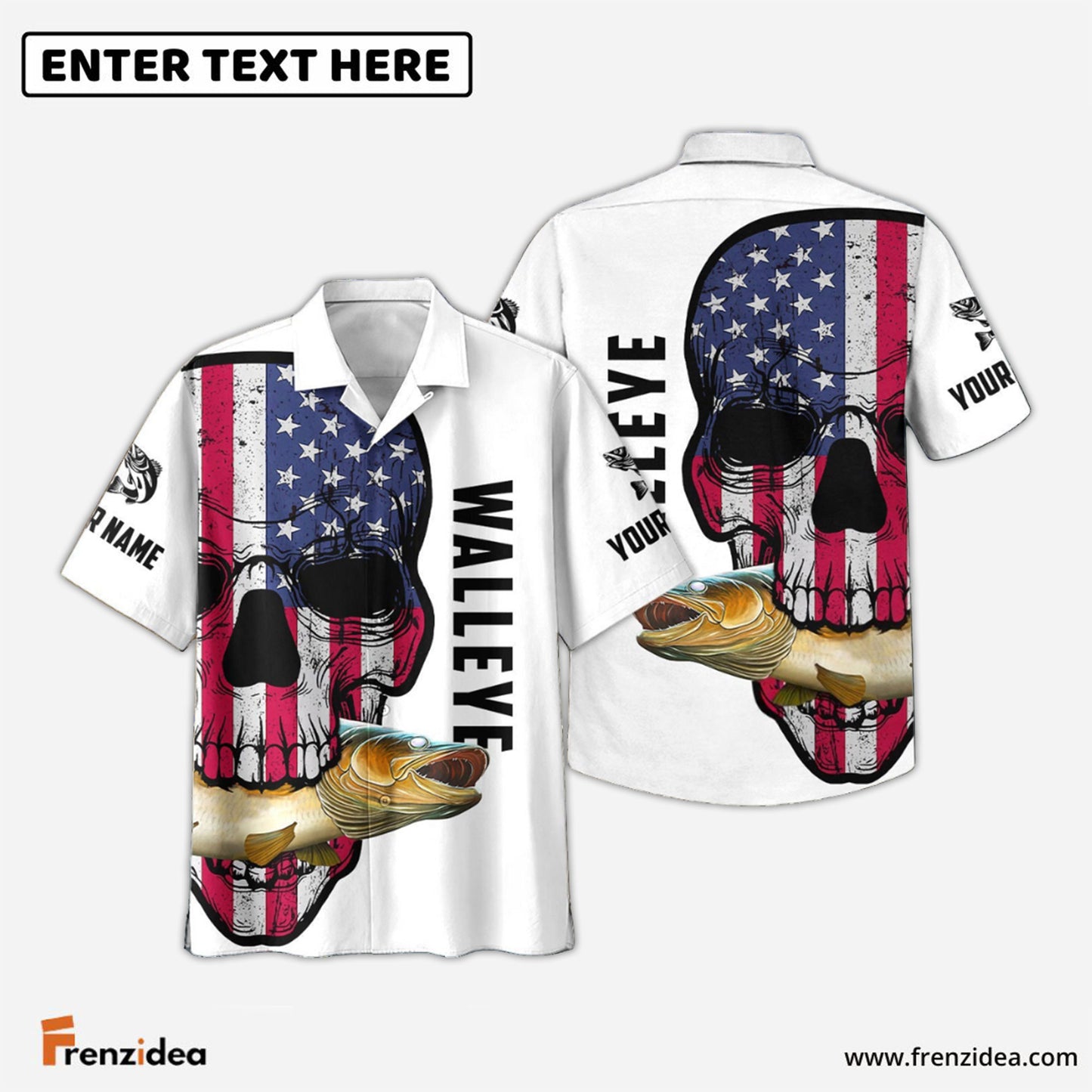 Frenzidea Walleye Fishing American Flag Fish Reaper Custom Name 3D Shirt