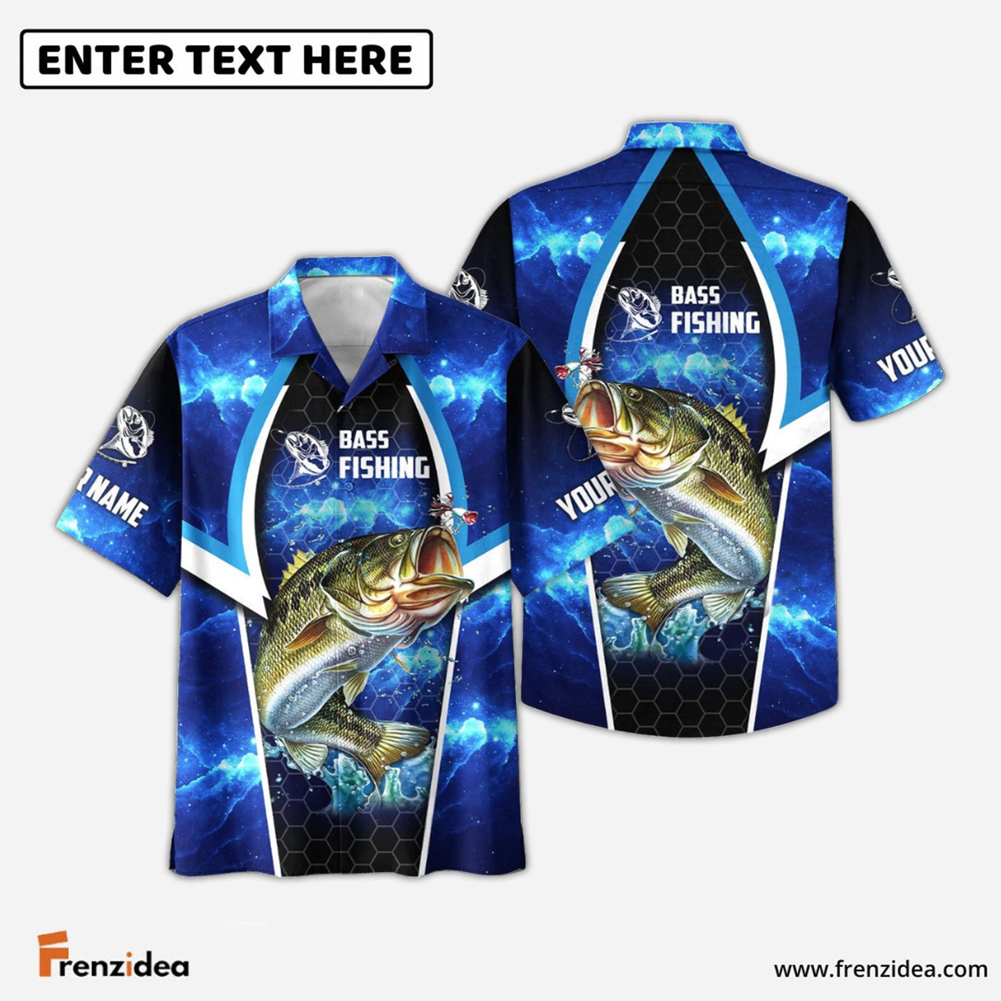 Frenzidea Bass Fishing Blue Galaxy Custom Name 3D Shirt