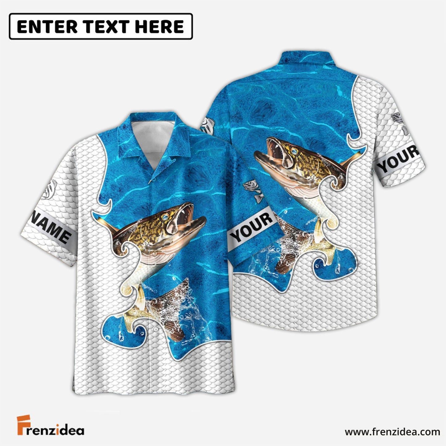 Frenzidea Customize Name Walleye Fishing Blue Water 3D Shirt