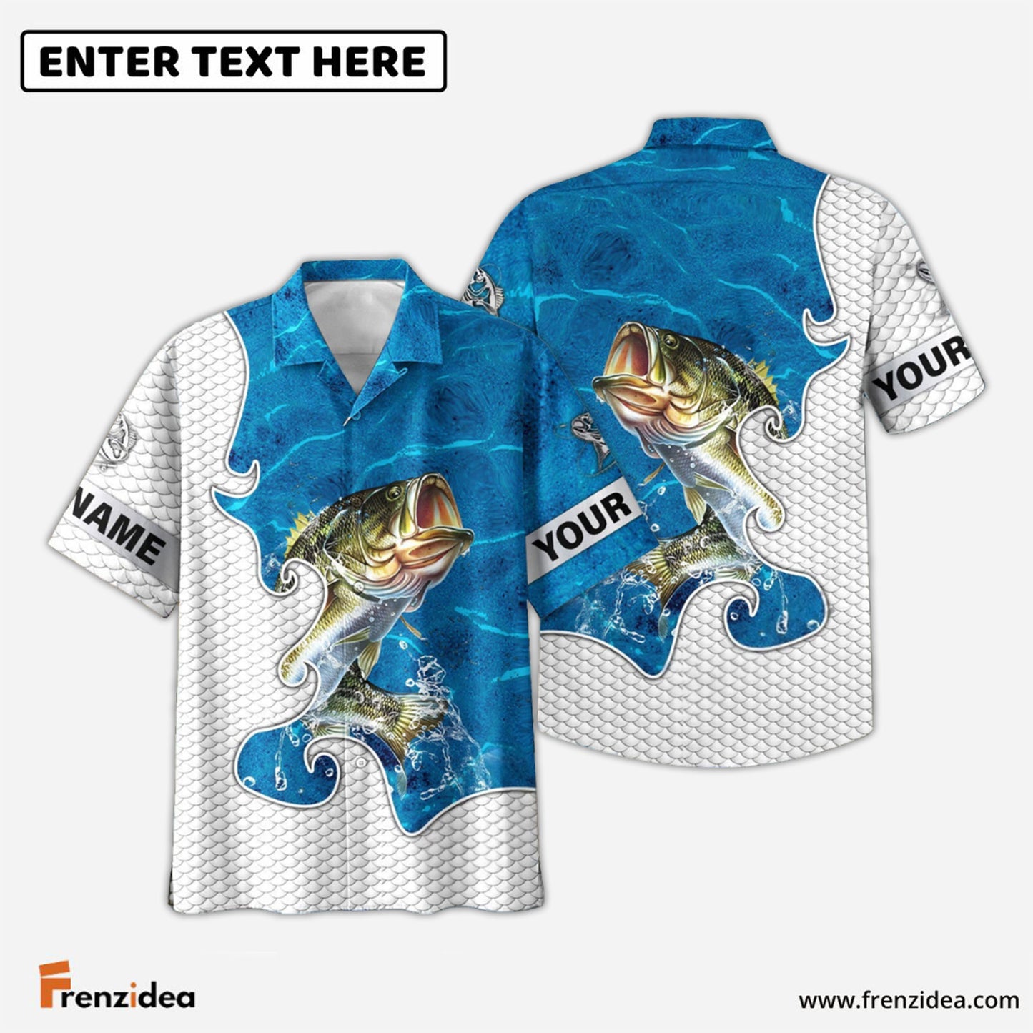 Frenzidea Customize Name Bass Fishing Blue Water 3D Shirt