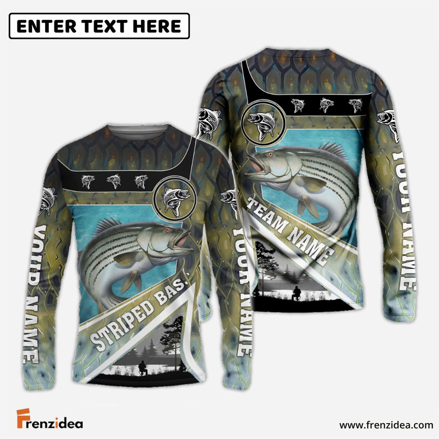 Frenzidea Personalized Striped Bass Fishing Art Line Sport Fishing Shirts