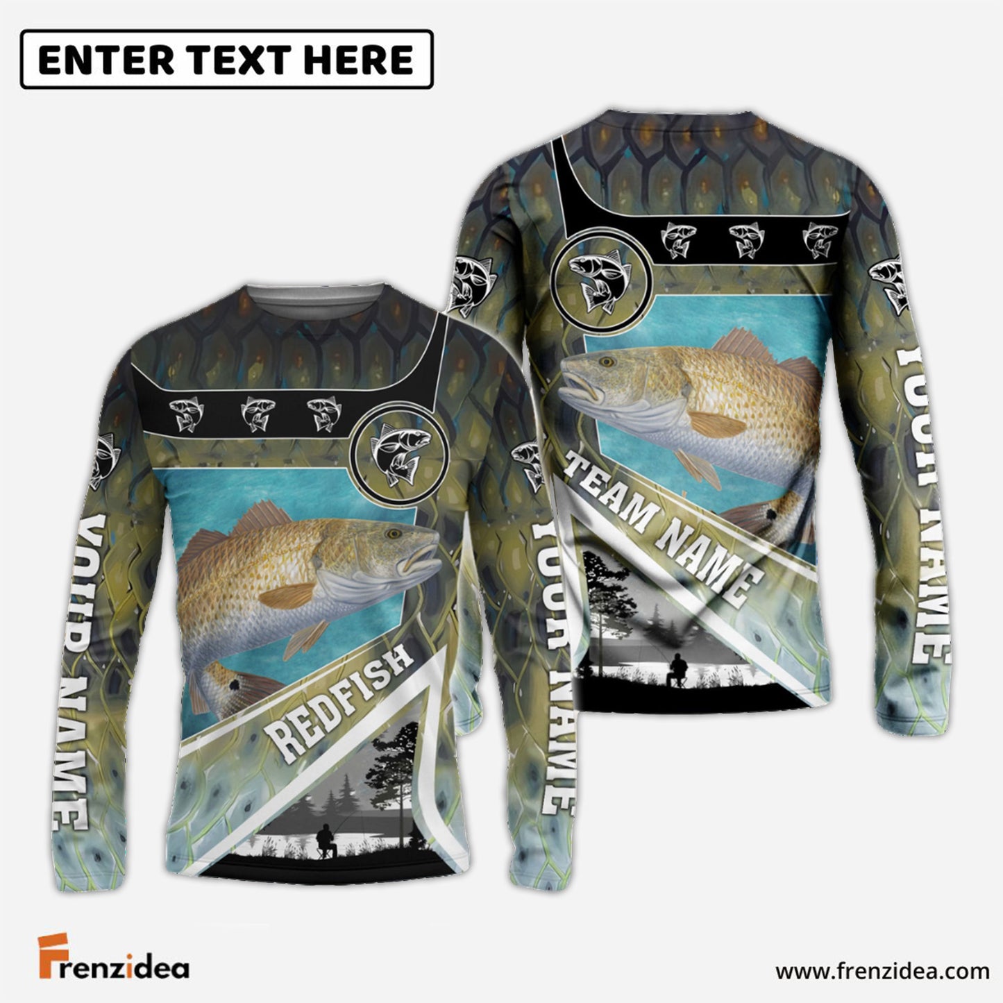 Frenzidea Personalized Redfish Fishing Art Line Sport Fishing Shirts