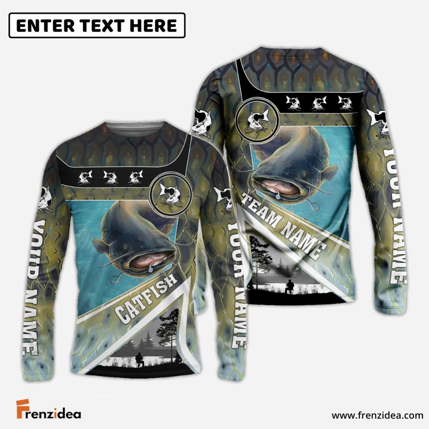 Frenzidea Personalized Catfish Fishing Art Line Sport Fishing Shirts