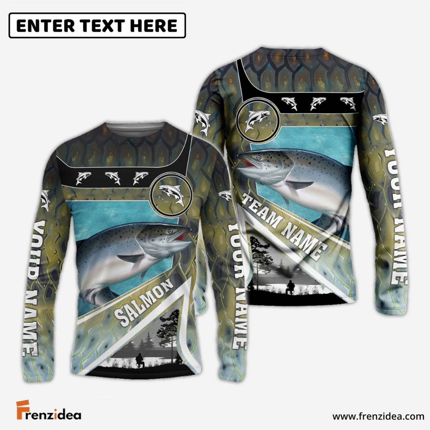 Frenzidea Personalized Salmon Fishing Art Line Sport Fishing Shirts