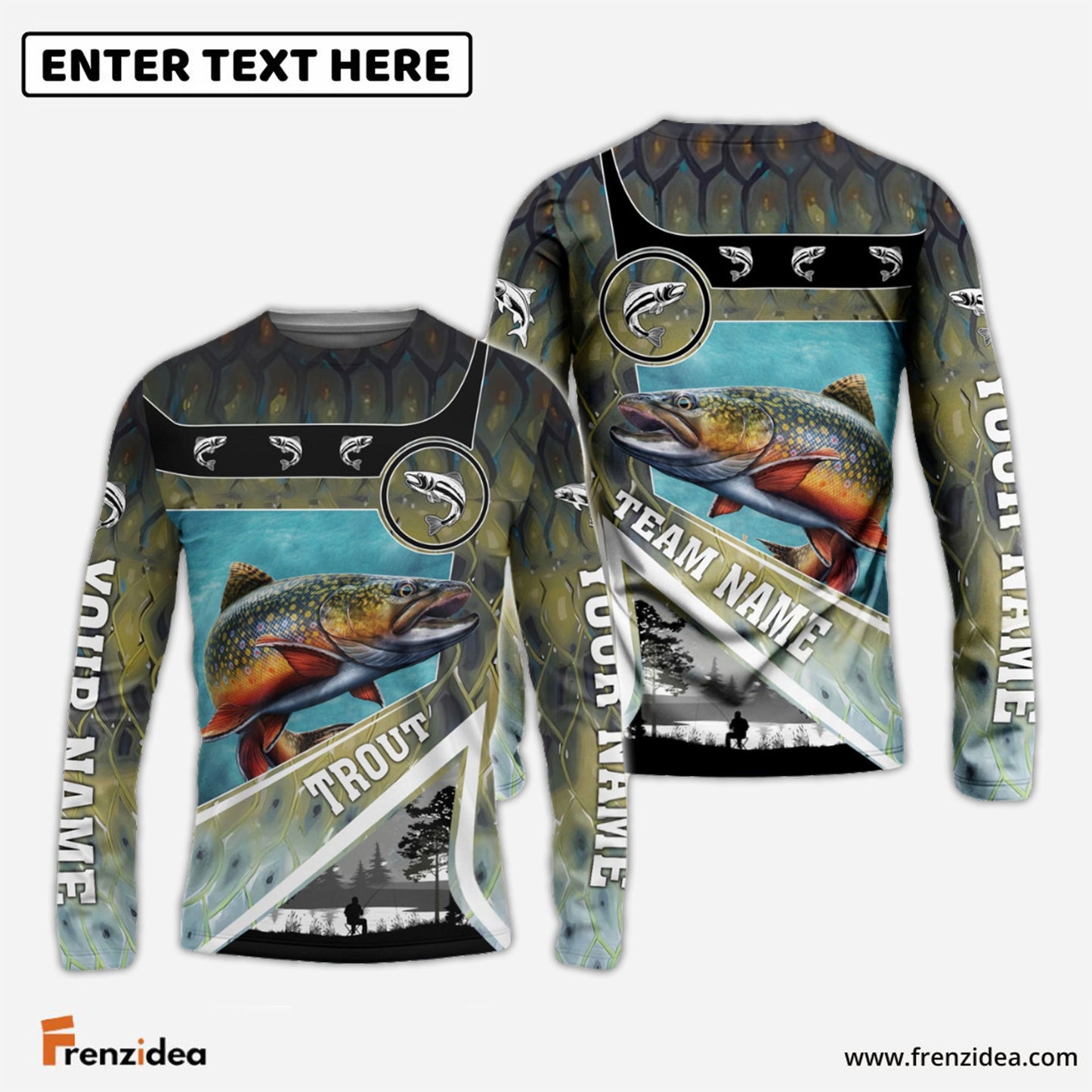 Frenzidea Personalized Trout Fishing Art Line Sport Fishing Shirts