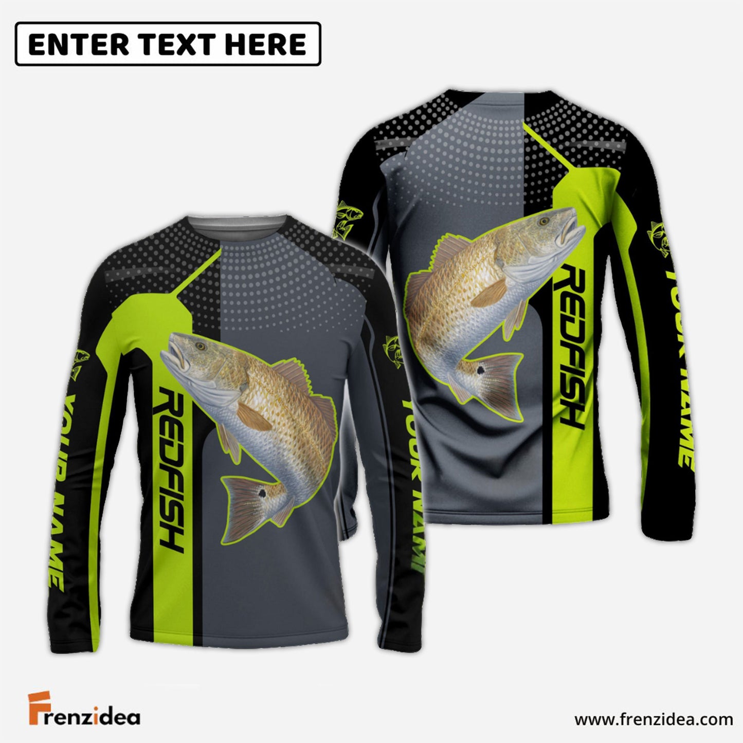 Frenzidea Personalized Redfish Fishing Green Line Sport Jersey Fishing Shirts