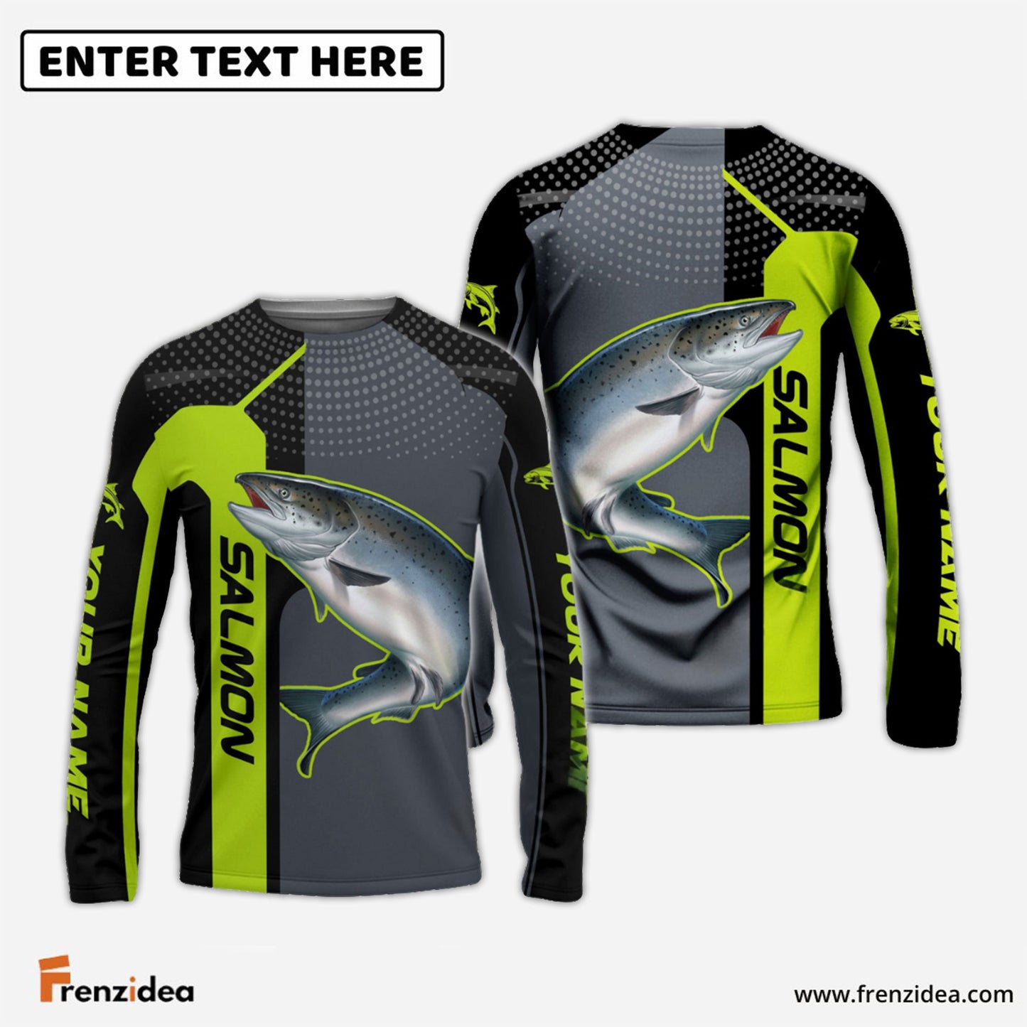 Frenzidea Personalized Salmon Fishing Green Line Sport Jersey Fishing Shirts