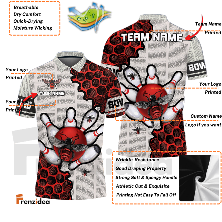 Frenzidea Bowling And Pins Let It Bee Customized Name 3D Shirt (4 Colors)