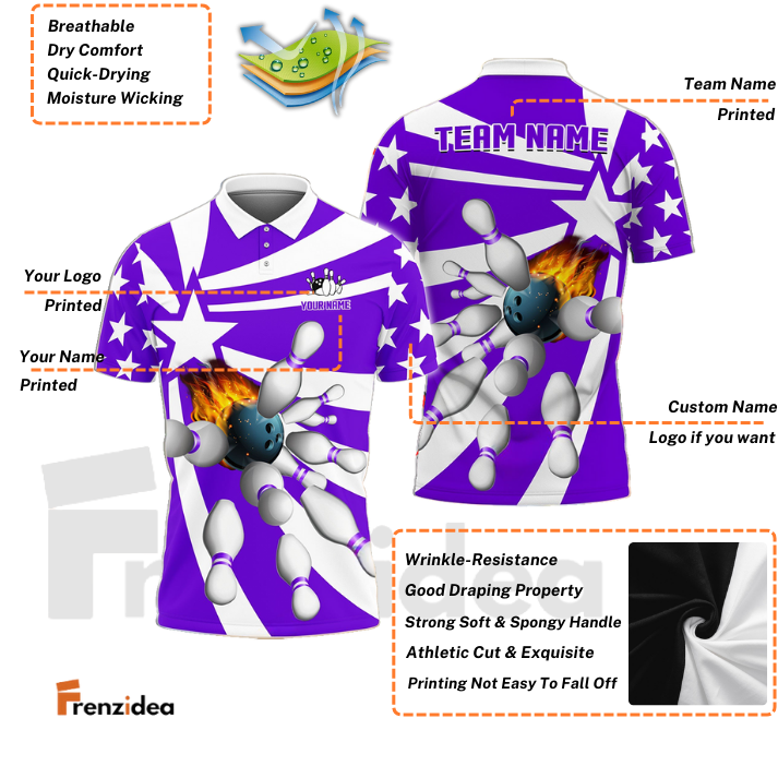 frenzidea Bowling And Pins Star Pattern Customized Name 3D Shirt (5 Colors)