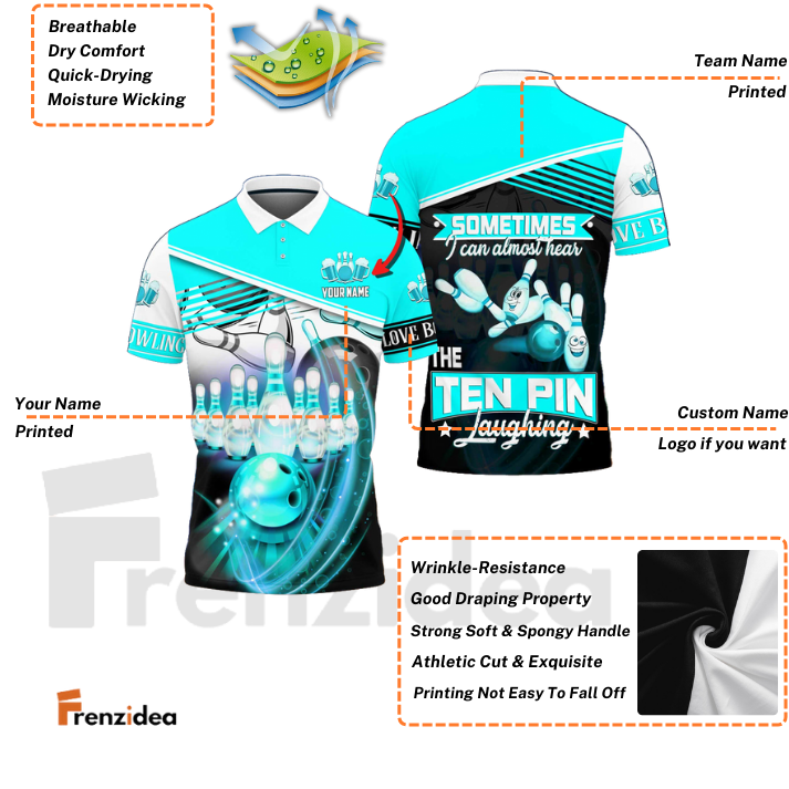 Frenzidea The Blue Bowling Ball Crashing The Pins Pattern Personalized Name 3D Shirt