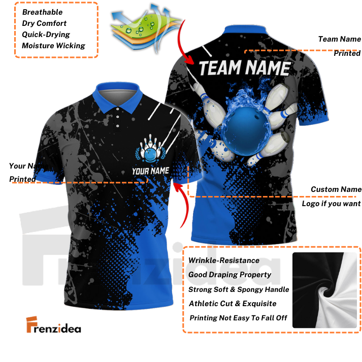 Frenzidea Personalized Name Paint Fire Bowling And Pins Multicolor 3D Shirt