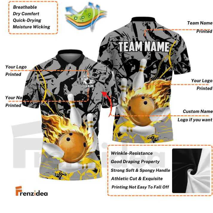 Frenzidea Bowling And Pins Bloody Flaming Strike Customized Name 3D Shirt (4 Colors)