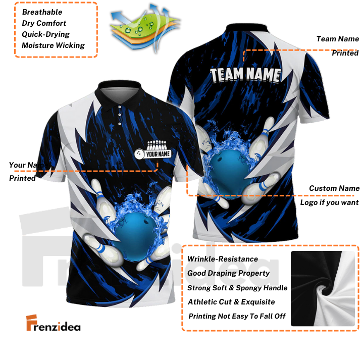 Frenzidea Personalized Name Thunders Bowling And Pins Multicolor 3D Shirt