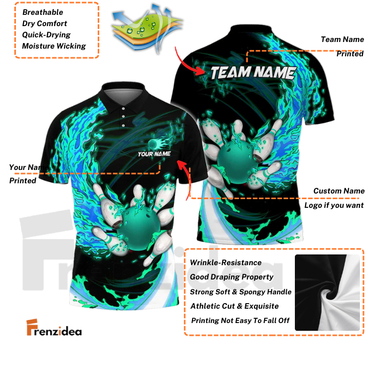 Frenzidea Fire Bowling And Pins Multicolor Option Customized Name 3D Shirt