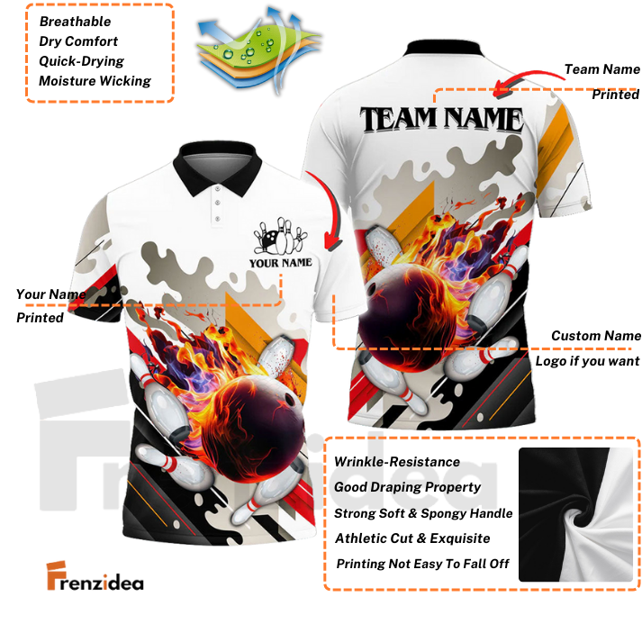 Frenzidea Bowling And Pins Water Color Pattern Customized Name 3D Shirt