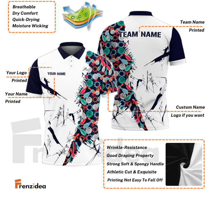Frenzidea Bowling And Pins Happy Bowling Pattern Customized Name, Team Name 3D Shirt