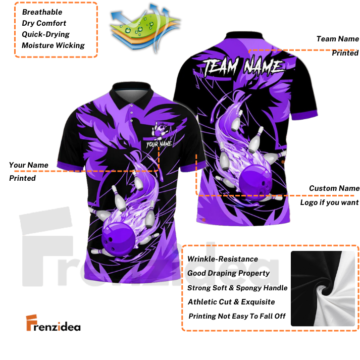 Frenzidea Bowling And Pins Fire Phoenix Customized Name 3D Shirt (4 Colors)