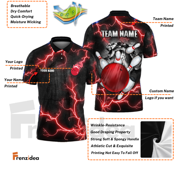 frenzidea Bowling And Pins The Power Of The God Of Thunder Customized Name 3D Shirt (4 Colors)