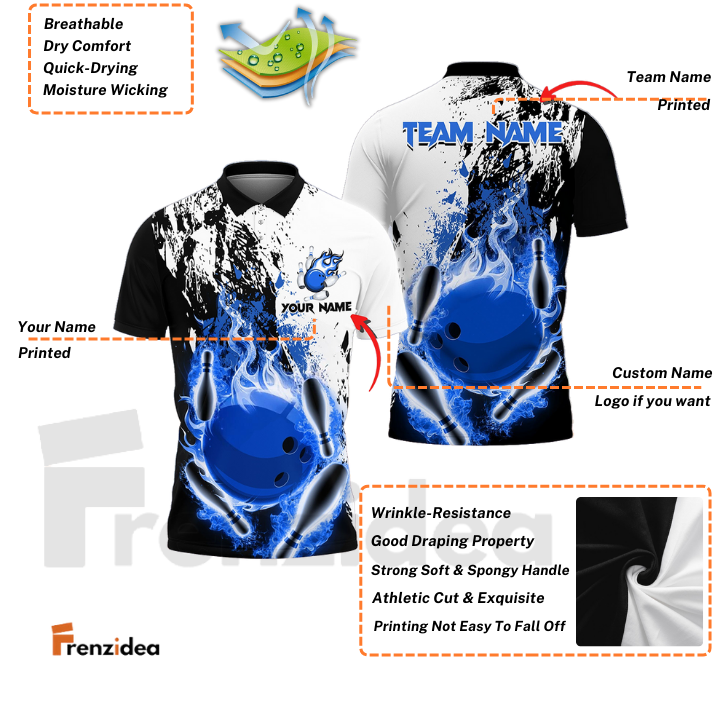 Frenzidea Bowling And Pins Burned Fiercely Customized Name 3D Shirt (5 Colors)
