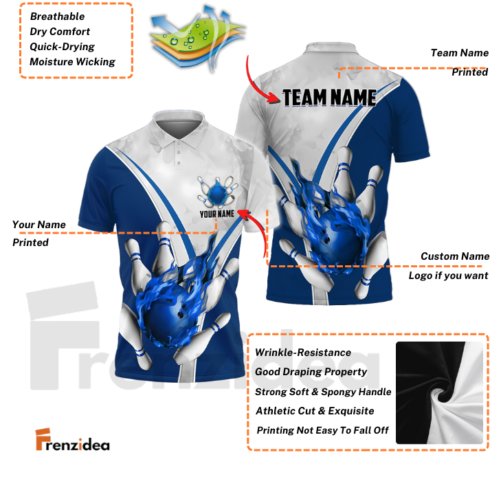 Frenzidea Flame Bowling And Pins V Multicolor Option Customized Name 3D Shirt (3 Colors)