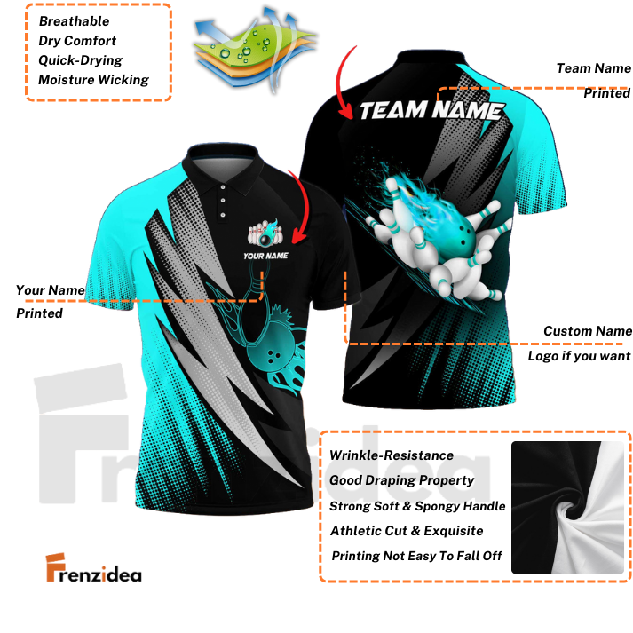 Frenzidea Thunder Polka Dot Motifs Bowling Personalized Name, Team Name 3D Shirt (4 Colors)