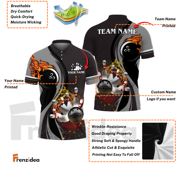 Frenzidea Bowling And Pins Water Flow Multicolor Option Customized Name 3D Shirt