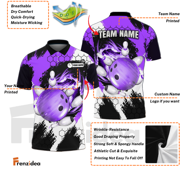 Frenzidea Bowling and Pins Colorful Break Personalized Name Team Name 3D Shirt (4 Colors)