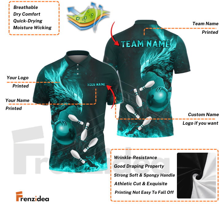 Frenzidea Bowling And Pins Fire Phoenix Customized Name 3D Shirt (4 Colors)