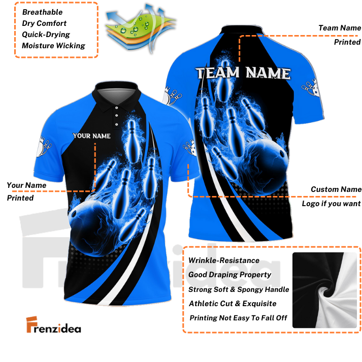 Frenzidea Bowling And Pins Fire Fly Personalized Name Team Name 3D Shirt