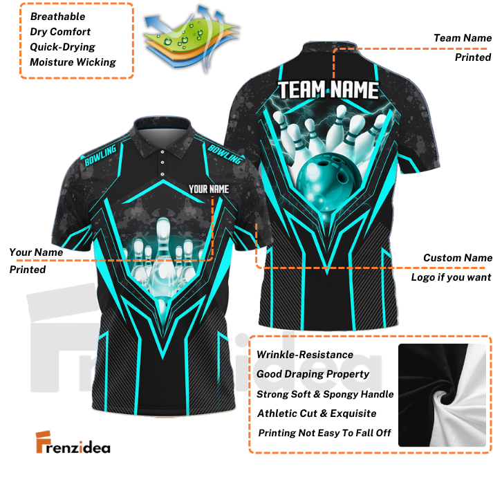 Frenzidea Super Thunder Bowling And Pins Break Multicolor Customized Name 3D Shirt