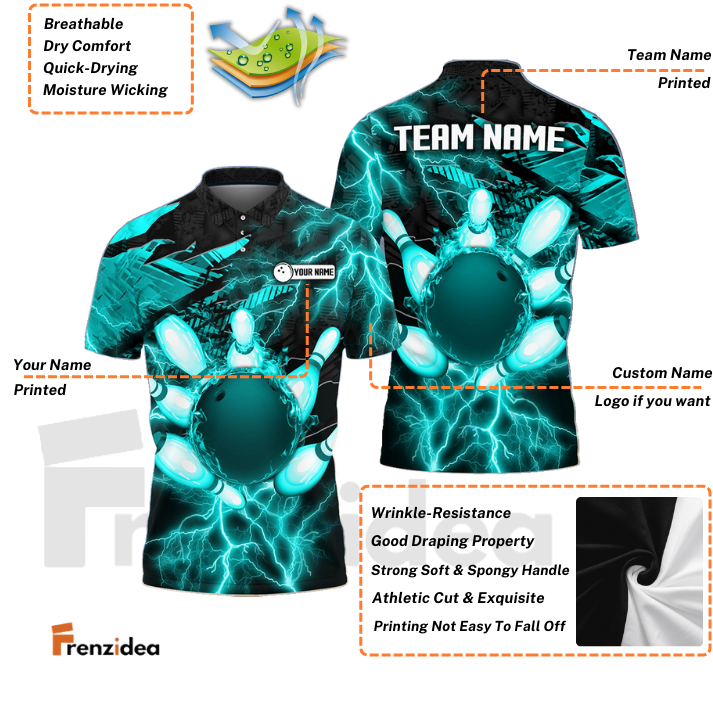 Frenzidea Thunder Power Bowling And Pins Personalized Name Team Name 3D Shirt