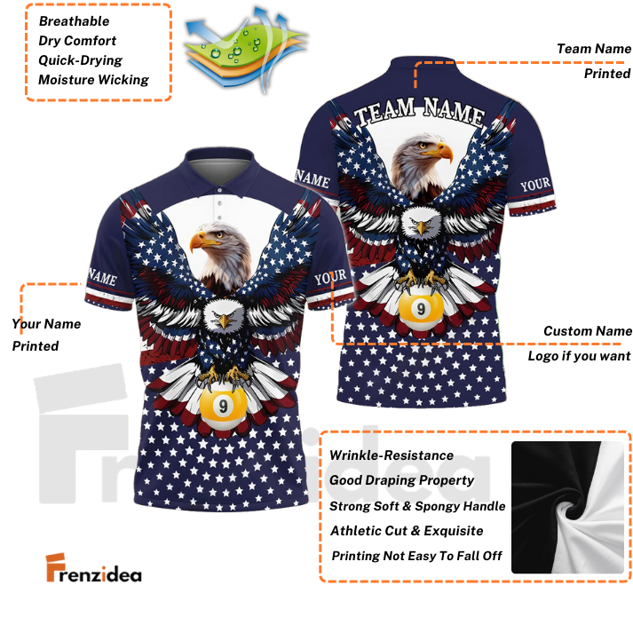 Frenzidea Billiards Ball 8 & 9 American Eagle USA Flag Personalized Name Shirt (Ball 8 & Ball 9)