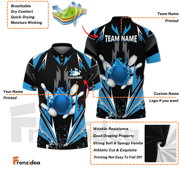 Frenzidea Bowling And Pins Thunder Pattern Multicolor Personalized Name 3D Shirt