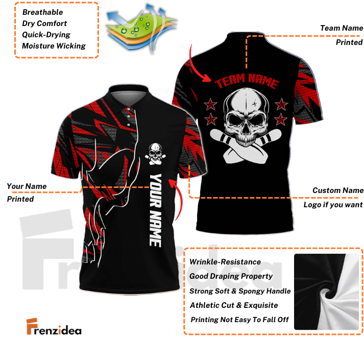 Frenzidea Skull Bowling and Pins Multicolor Personalized Name Team Name 3D Shirt
