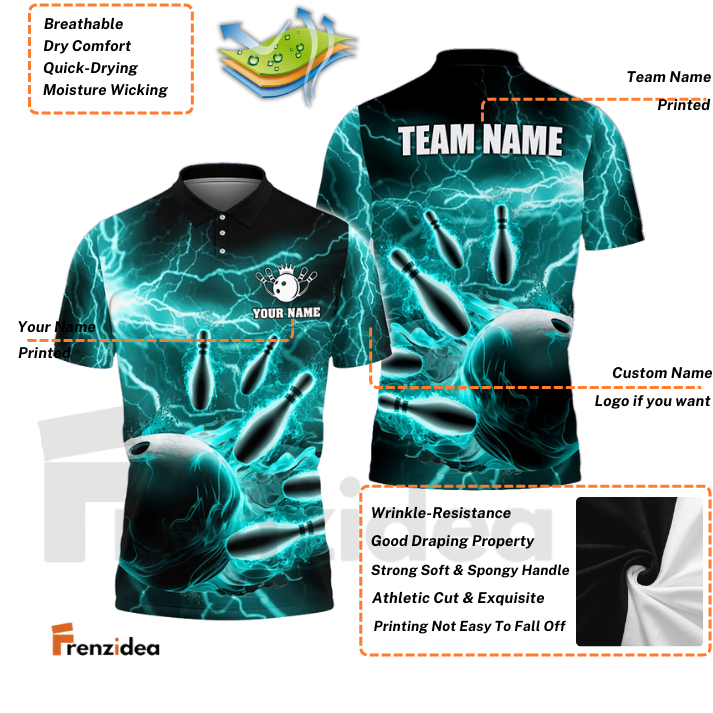 Frenzidea Personalized Name and Team Name Thunder Color Bowling Player Multicolor 3D Shirt