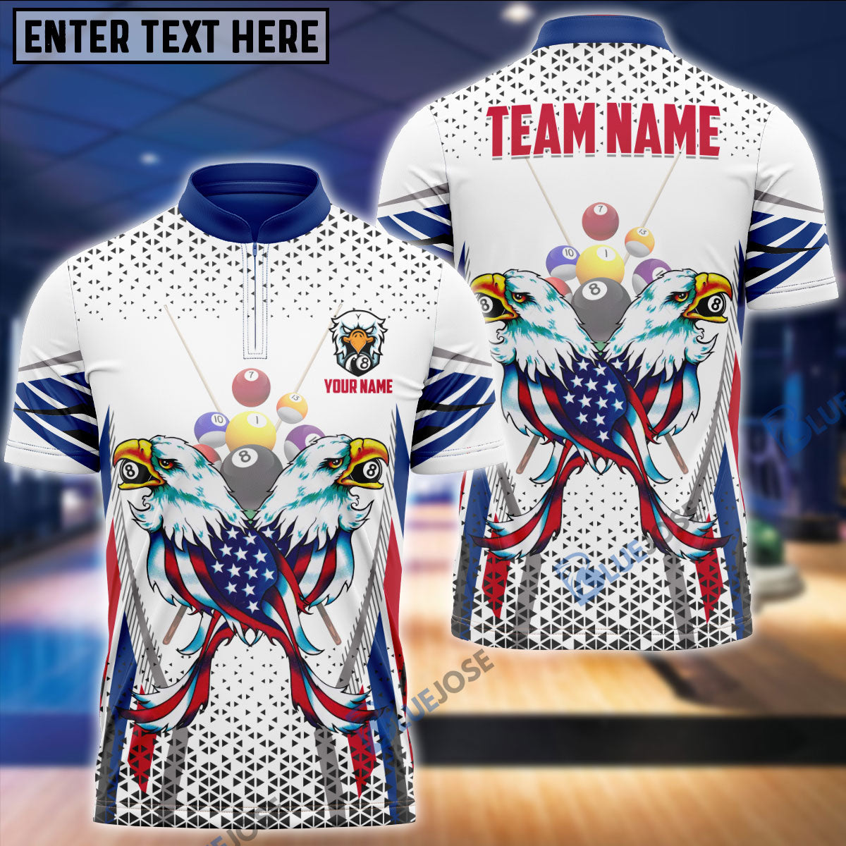 Frenzidea Billiard Eagle US Flag Personalized Name, Team Name Unisex Shirt