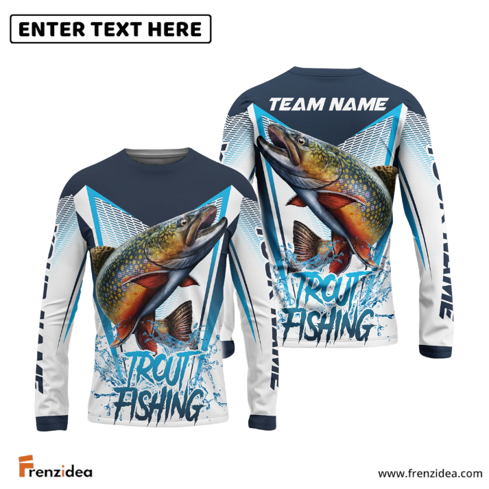 Frenzidea Trout Fishing White Blue Camo Sport Custom Name & Team Name 3D Shirts