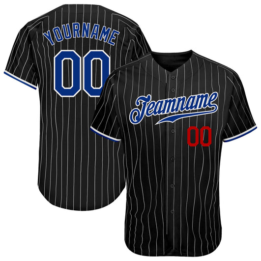 Frenzidea Custom Black White Pinstripe Royal-Red Authentic Baseball Jersey