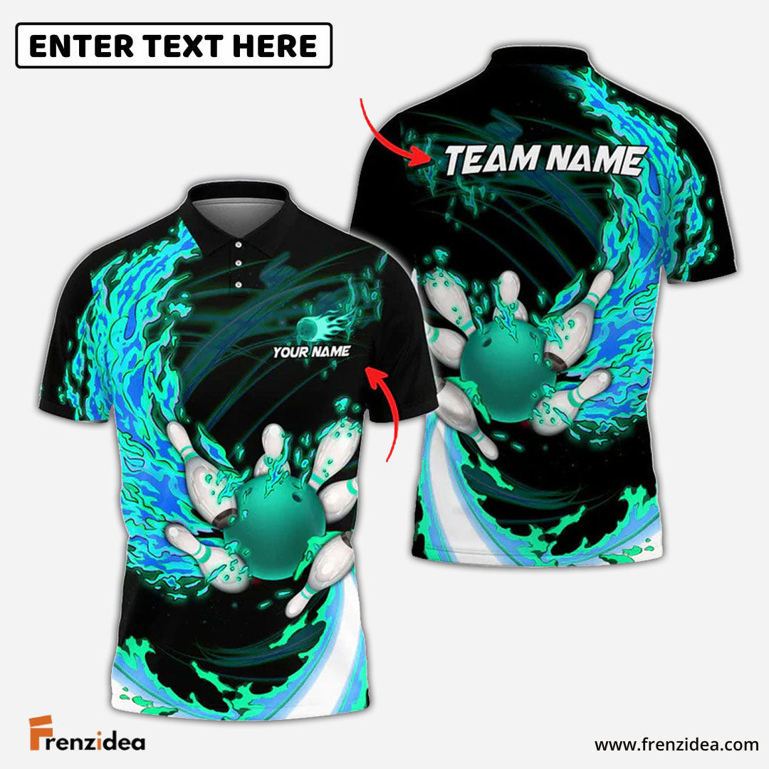 Frenzidea Fire Bowling And Pins Multicolor Option Customized Name 3D Shirt