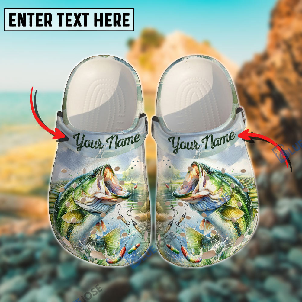 Frenzidea Bass Fishing Personalized Name Clogs