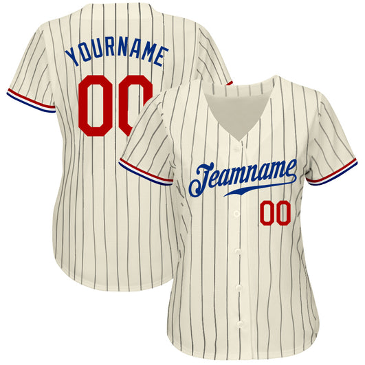 Frenzidea Custom Cream Black Pinstripe Red-Royal Authentic Baseball Jersey