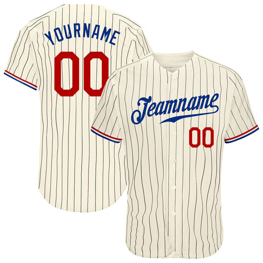 Frenzidea Custom Cream Black Pinstripe Red-Royal Authentic Baseball Jersey