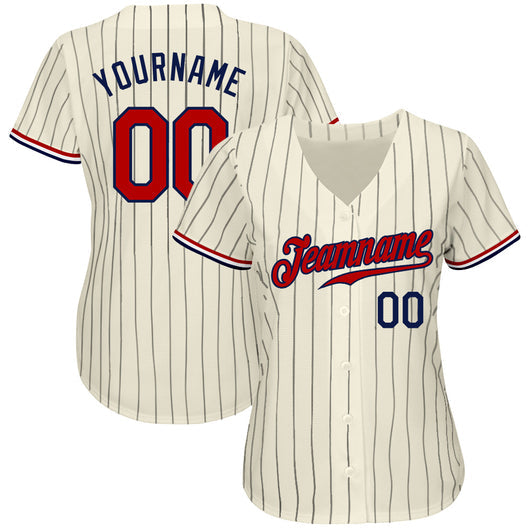 Frenzidea Custom Cream Navy Pinstripe Navy-Red Authentic Baseball Jersey
