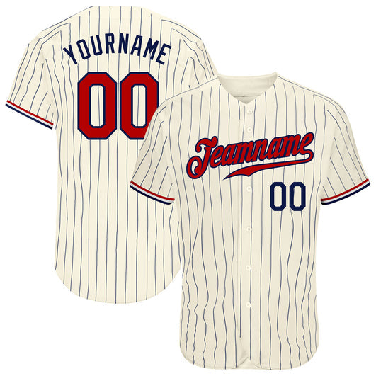Frenzidea Custom Cream Navy Pinstripe Navy-Red Authentic Baseball Jersey